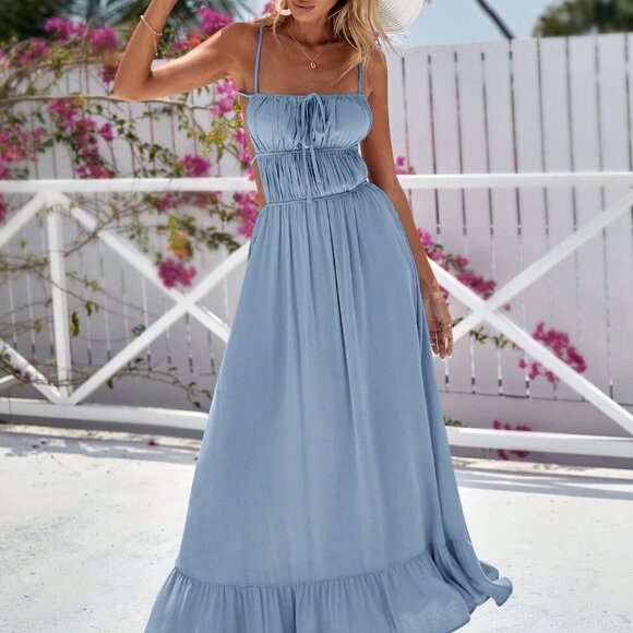 Light Wash Sexy Women's Spaghetti Strap Backless Dress - Picture 9 of 9